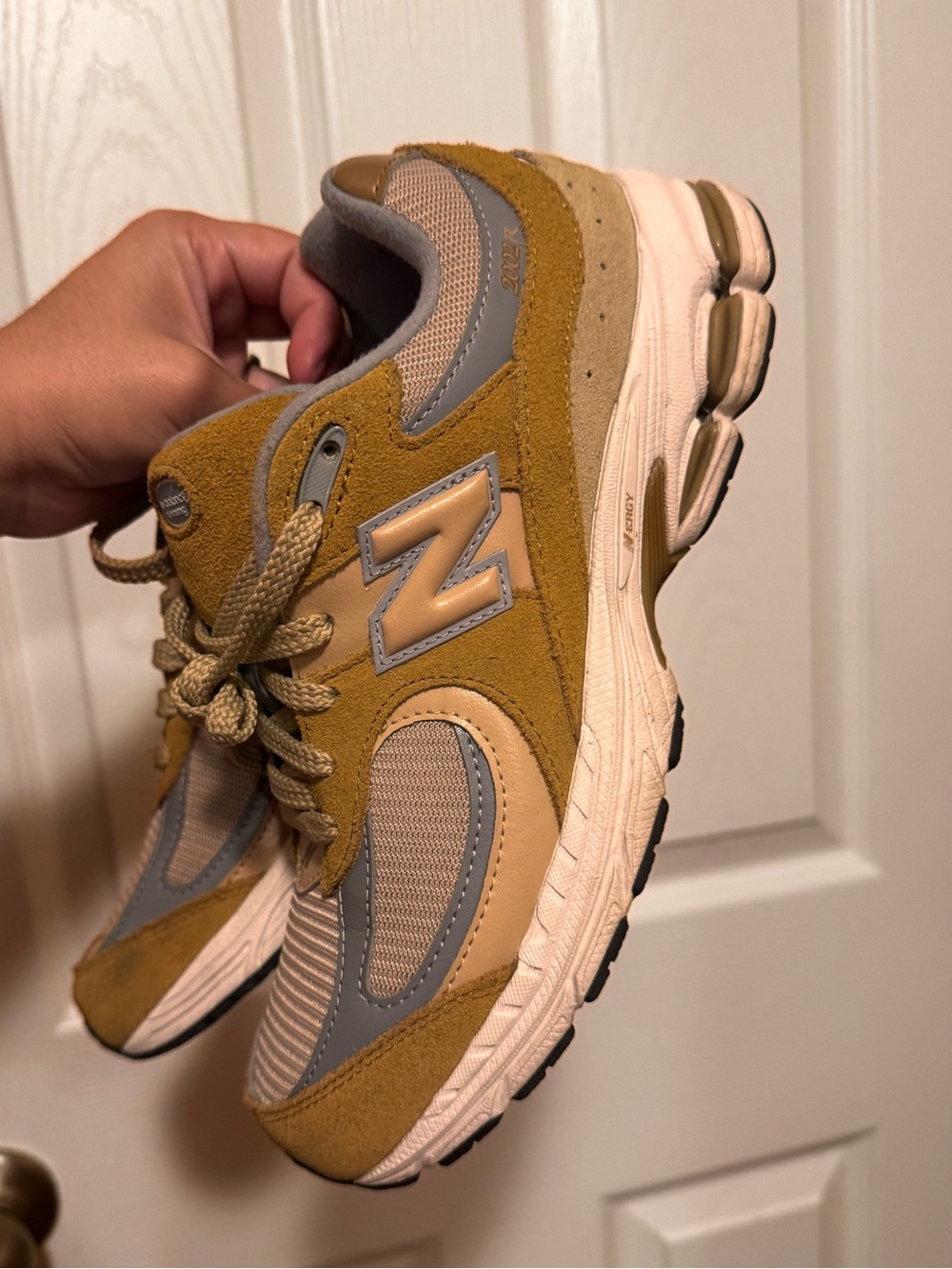 New Balance 2002 R  Mustard and Gray Trail-Style Sneakers. M 7 or w 8.5 or 9